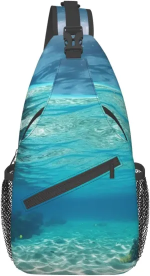 Sling Bag for Women Men Shoulder Bag Valley Chest Bag Travel Fanny Pack Lightweight Casual Daypack, Underwater View of Tropical Beach, One Size