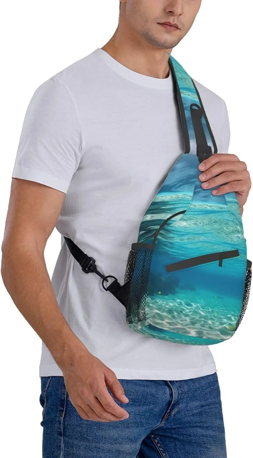 Sling Bag for Women Men Shoulder Bag Valley Chest Bag Travel Fanny Pack Lightweight Casual Daypack, Underwater View of Tropical Beach, One Size
