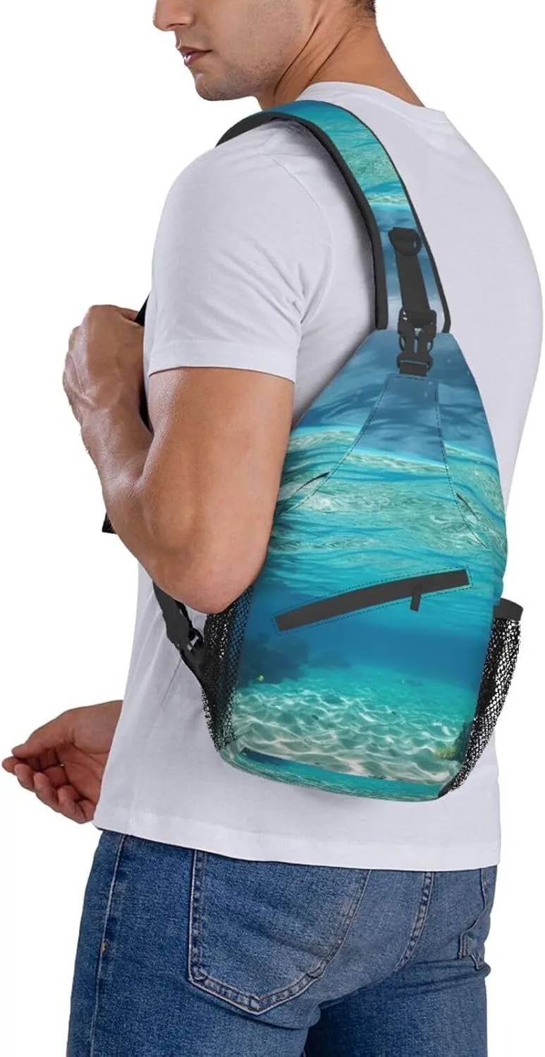 Sling Bag for Women Men Shoulder Bag Valley Chest Bag Travel Fanny Pack Lightweight Casual Daypack, Underwater View of Tropical Beach, One Size