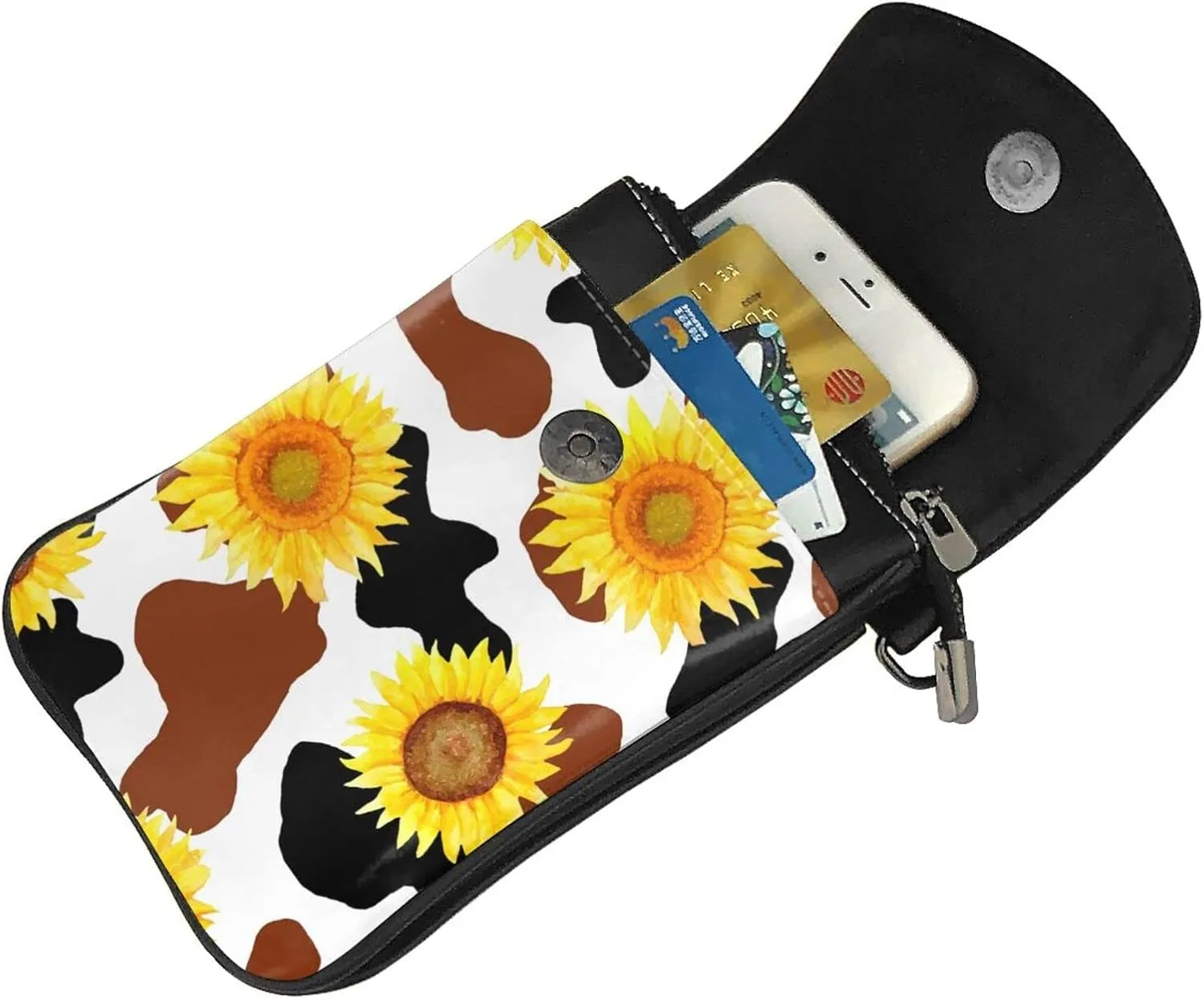 Small Crossbody Bag For Women,Leather Phone Purse Women'S Shoulder Handbags Wallet Purse -Elephant And Flowers