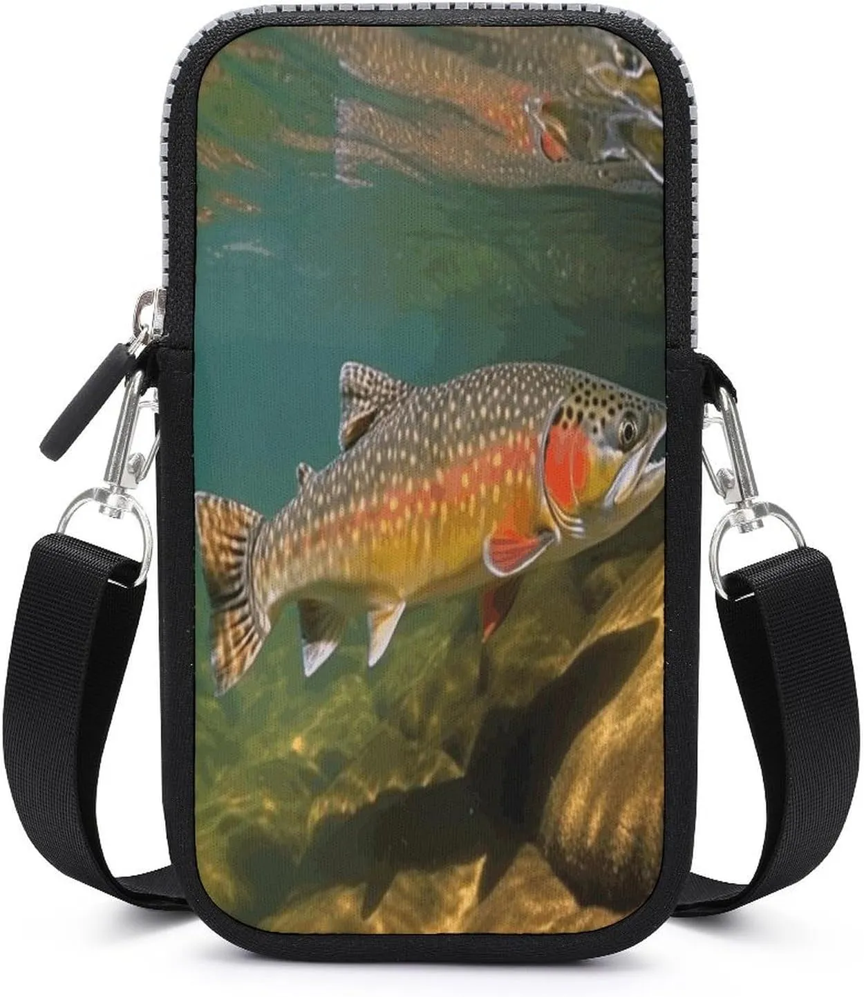 Small Crossbody Bags for Women,Brook Trout Fly Fishing Print Mobile Phone Bag,Trendy Cross Body Cell Phone Purse Shoulder Bag
