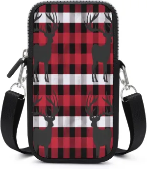 Small Crossbody Bags for Women,Buffalo Plaid Deer Print Mobile Phone Bag,Trendy Cross Body Cell Phone Purse Shoulder Bag
