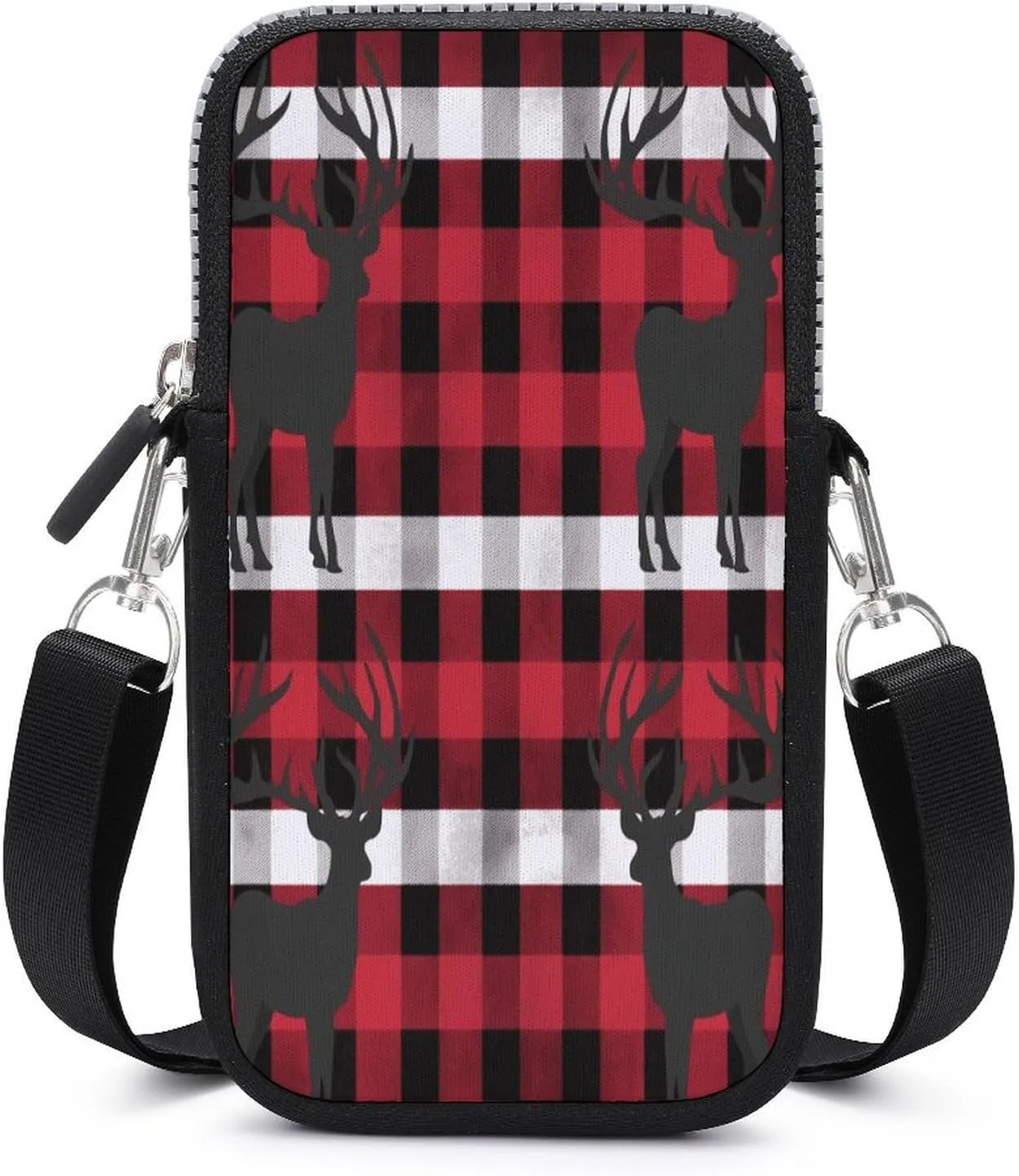 Small Crossbody Bags for Women,Buffalo Plaid Deer Print Mobile Phone Bag,Trendy Cross Body Cell Phone Purse Shoulder Bag