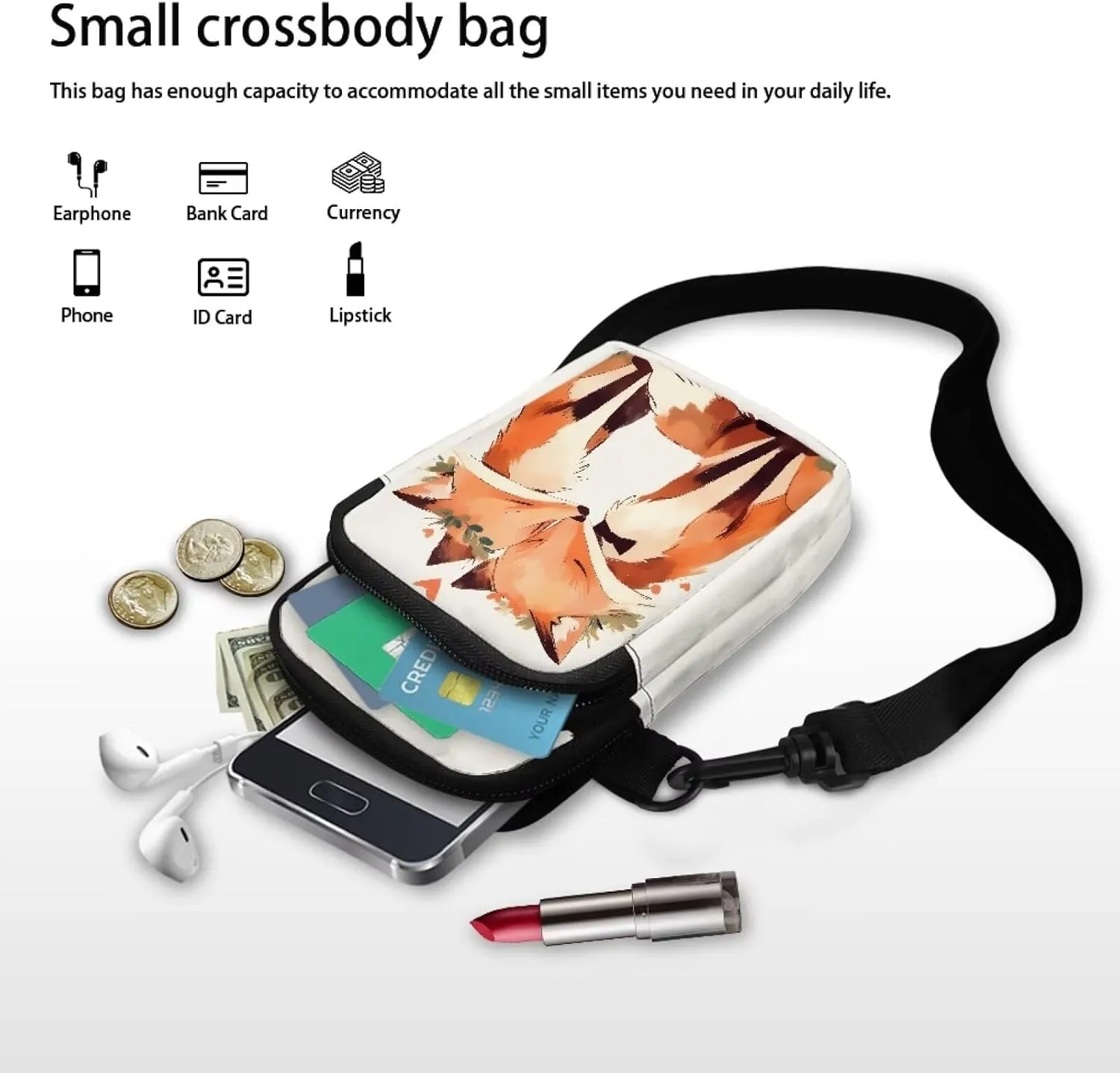 Small Crossbody Bags Purses for Women, Cartoon Animals Travel Cell Phone Pouch Bag Zipper Mini Shoulder Bag