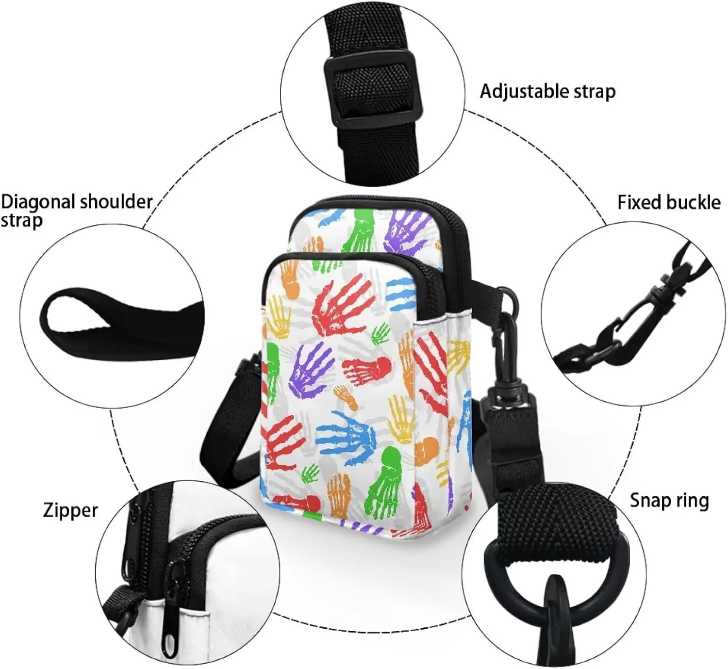 Small Crossbody Phone Wallet Bag, Tropical Flower Leaves Mini Shoulder Purse Belt Bag for Running, Hiking & Biking