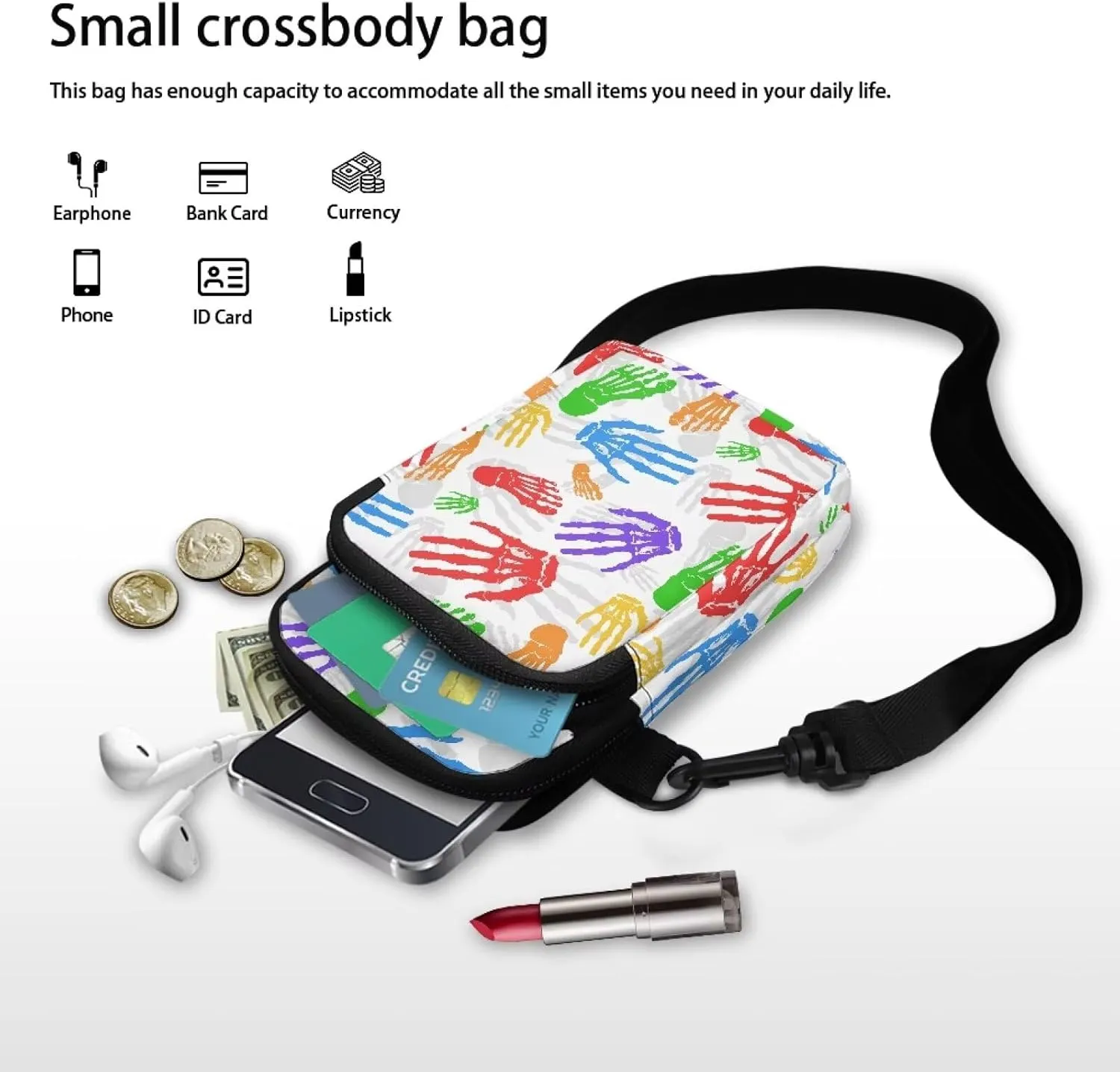 Small Crossbody Phone Wallet Bag, Tropical Flower Leaves Mini Shoulder Purse Belt Bag for Running, Hiking & Biking