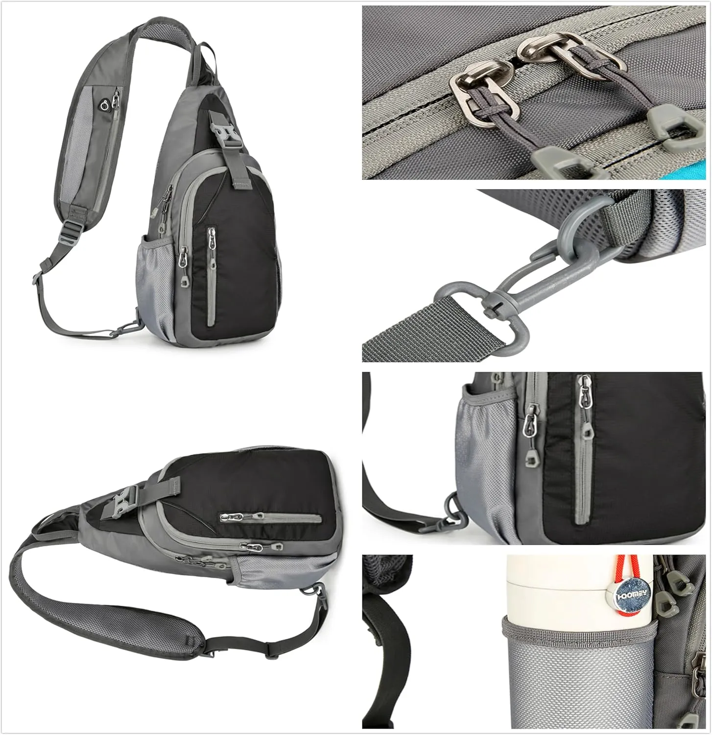 Small Crossbody Sling Backpack Hiking Daypack, Lightweight Casual Shoulder Chest Bag Multiple Pockets Sports Outdoor Travel (Black)