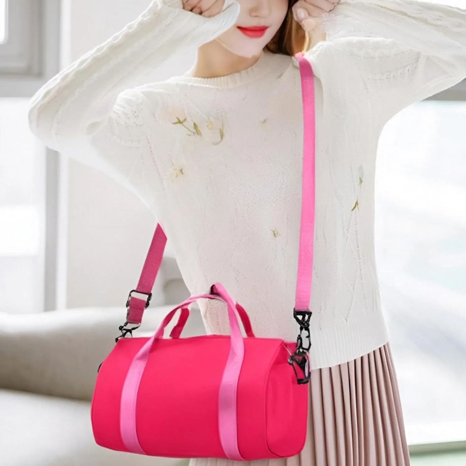 Small Gym Bag for Women Lightweight Mini Sport Bag Gym Tote Bag Duffle Pack for Workout Yoga Swimming Dance(RoseRed)