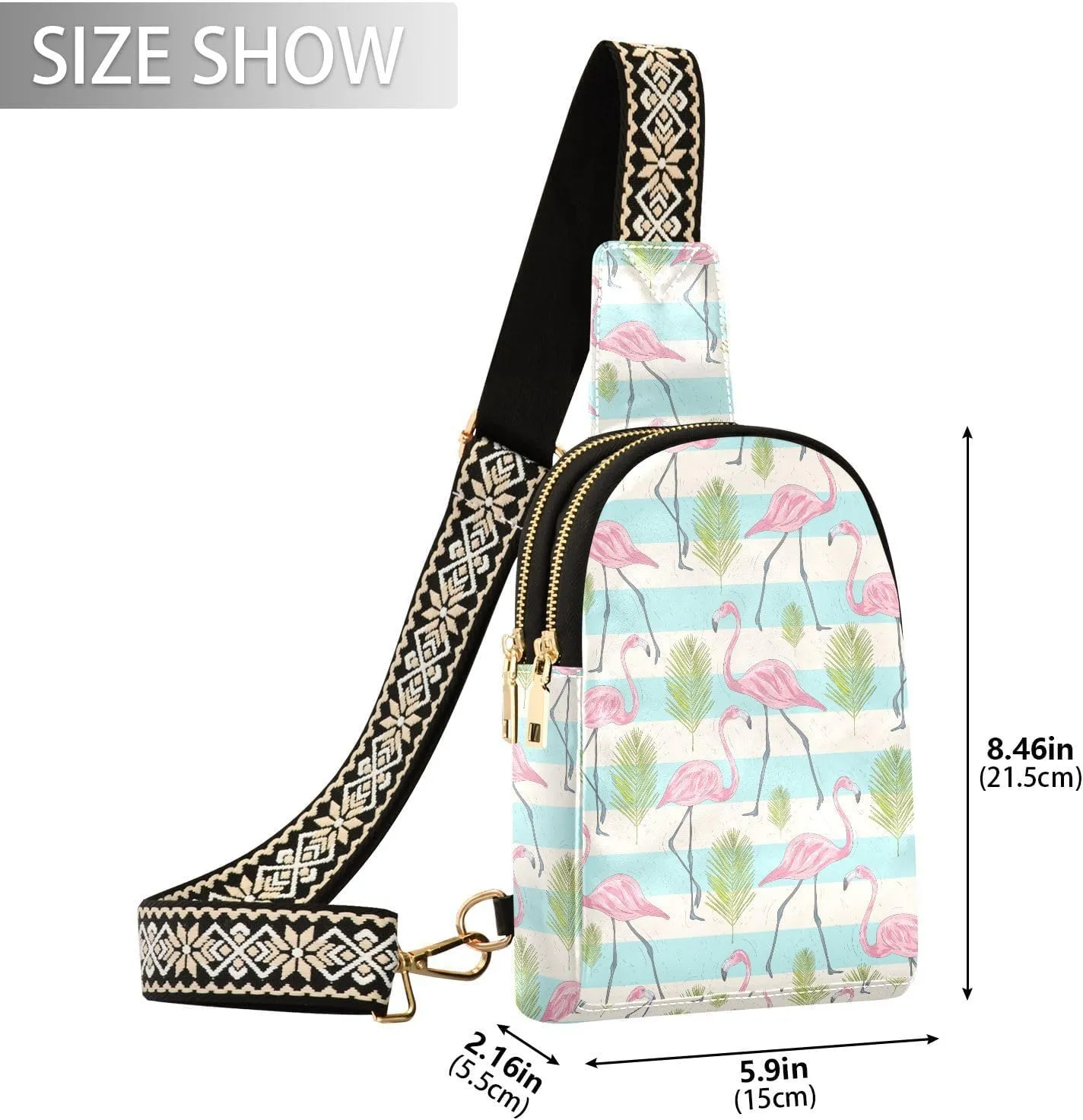Small Sling Bag for Women Summer Cute Flamingos Leather Fanny Pack Crossbody Bag Tropical Palm Leaves Chest Bag Trendy Fashion Waist Packs for Outdoor Travel Sports Hiking
