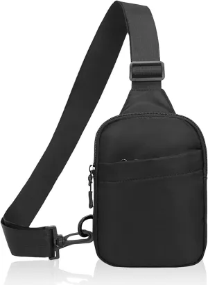 Small Sling Crossbody Bag for Women Men, Anti-Theft Fanny Pack Mini Travel Chest Bag, Adjustable Strap Lightweight Shoulder Purse, Black Nylon for Casual Sport Running Outdoor