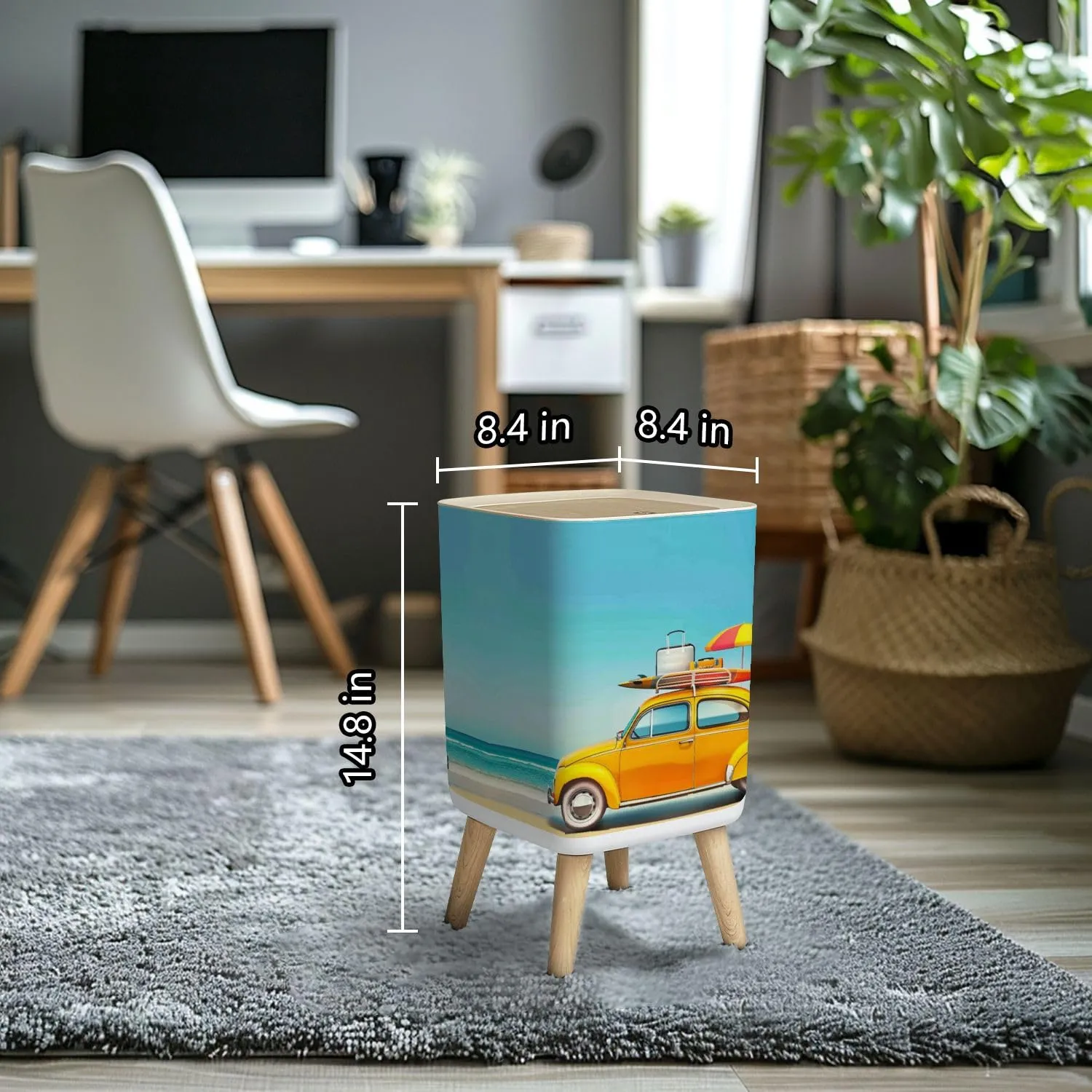 Small Trash Can with Lid Small retro car baggage luggage beach equipment roof fully packed Wastebasket with Press Cover Dog Proof Garbage Can Waste Bin for Kitchen Bathroom Nursery 2.6 Gallon