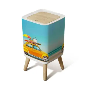 Small Trash Can with Lid Small retro car baggage luggage beach equipment roof fully packed Wastebasket with Press Cover Dog Proof Garbage Can Waste Bin for Kitchen Bathroom Nursery 2.6 Gallon