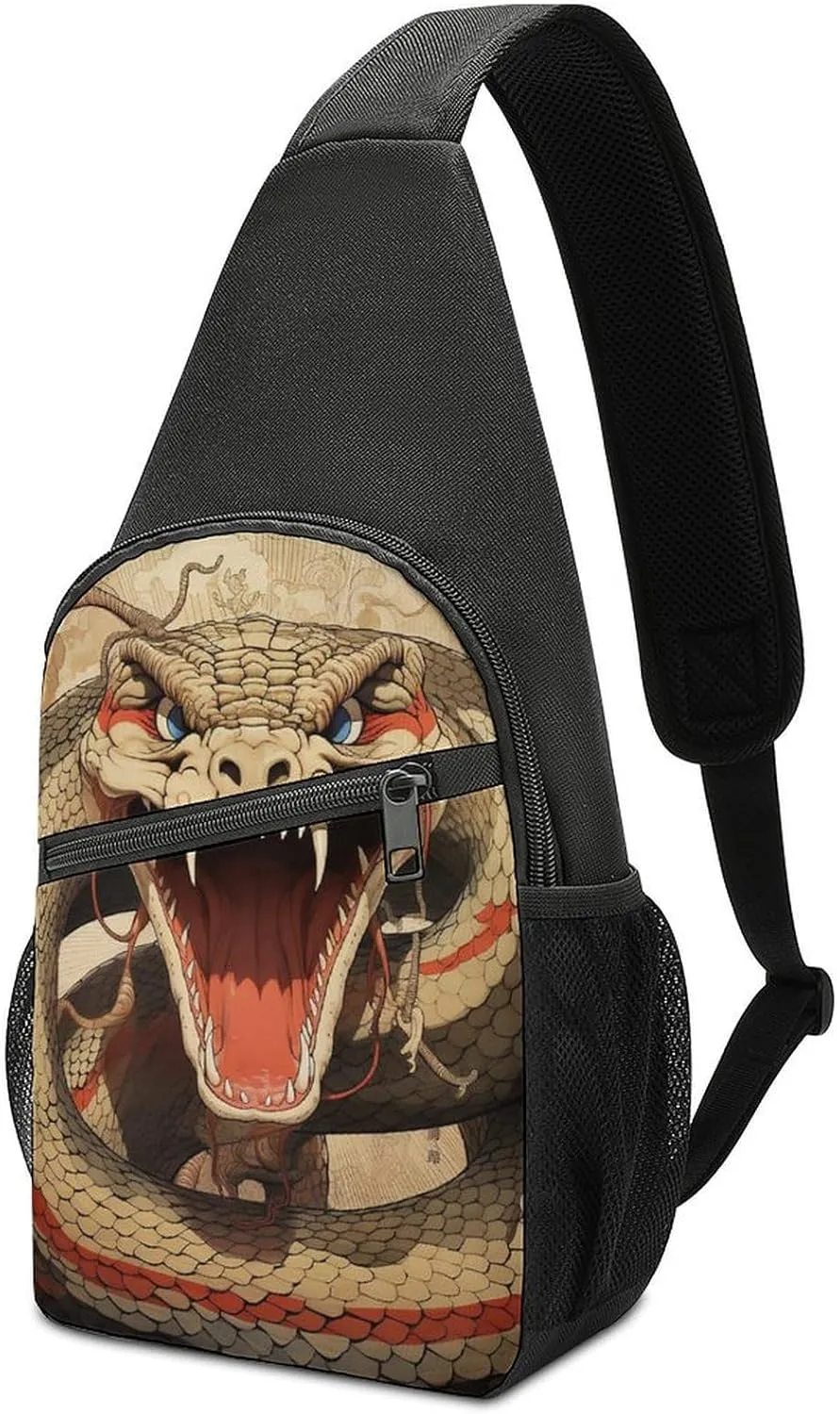 Snake Open Mouth Sling Bag Casual Chest Bag Crossbody Shoulder Backpack Sport Travel Hiking Daypack for Women Men