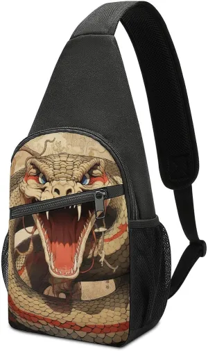 Snake Open Mouth Sling Bag Casual Chest Bag Crossbody Shoulder Backpack Sport Travel Hiking Daypack for Women Men
