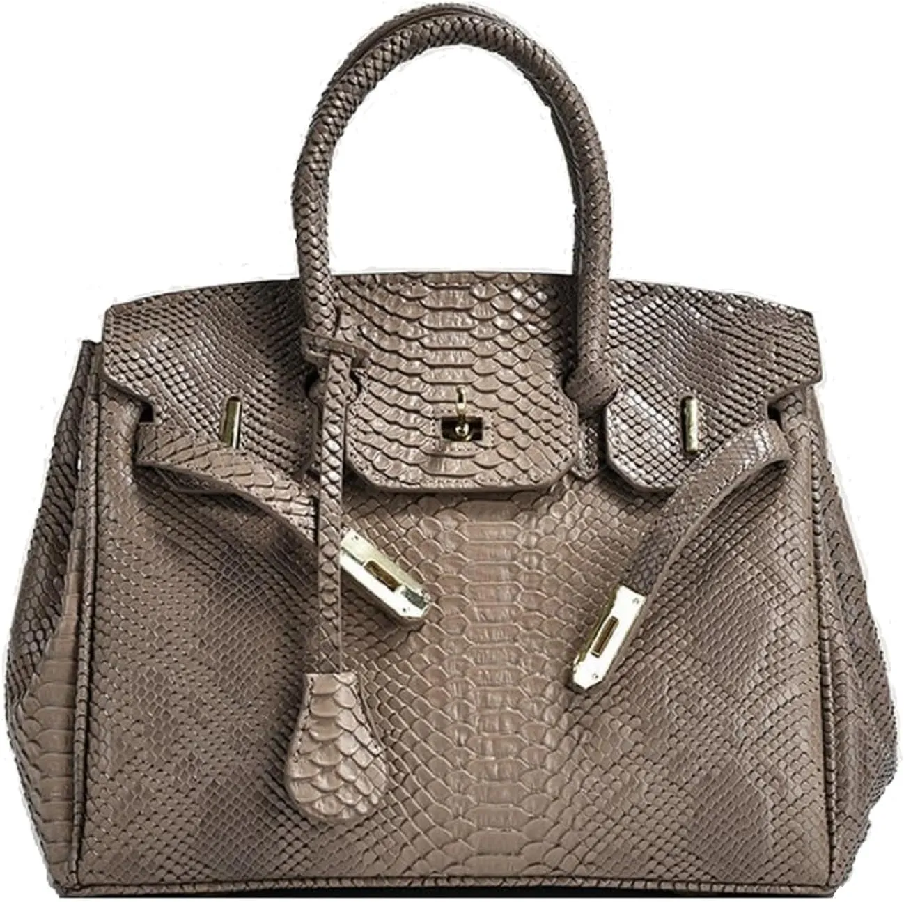 Snakeskin fashion temperament bags large capacity handbags versatile shoulder crossbody women's purses (dark khaki)