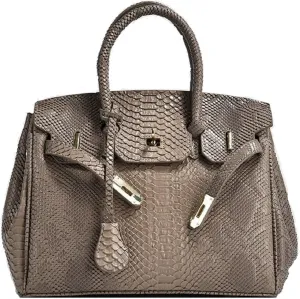 Snakeskin fashion temperament bags large capacity handbags versatile shoulder crossbody women's purses (dark khaki)