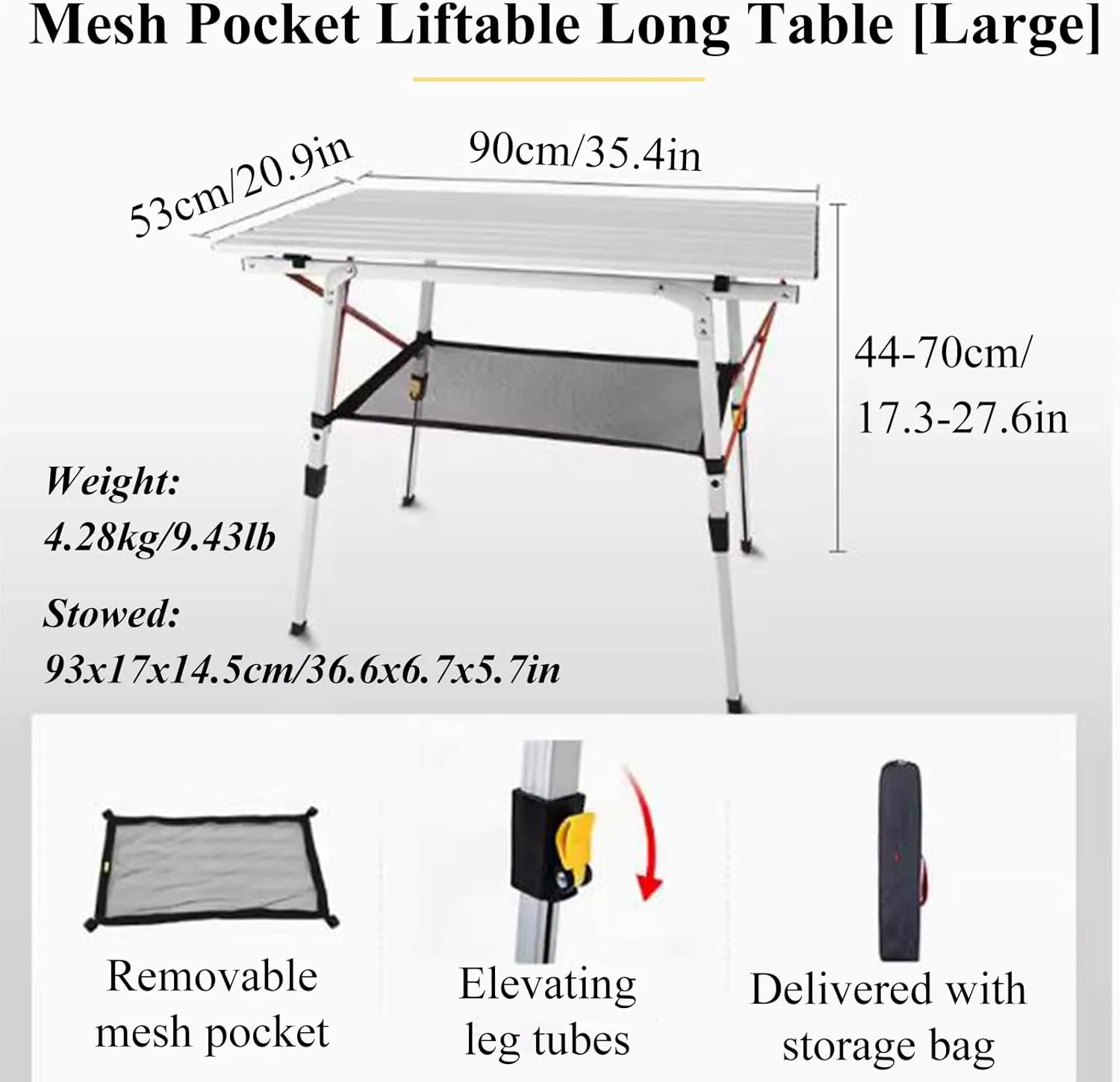 SOBOUR Aluminum Alloy Camping Table Folding Picnic Tables Ultralight Compact Camping Table Roll Up Table Top for Camping Hiking