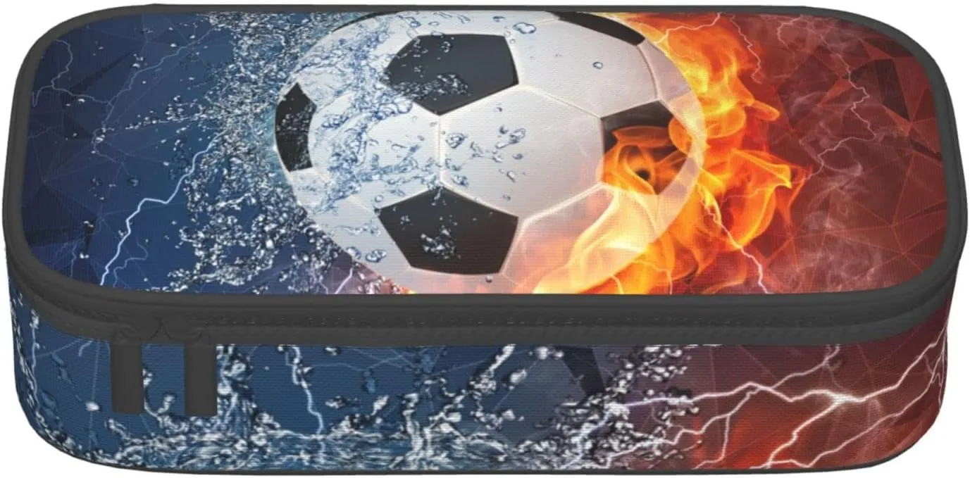 Soccer Pencil Case for Boys Teens Men, Sports Pencil Box with Soccer Balls Pattern, Large Capacity Durable Pencil Pouch Storage Pen Bag Organizer Stationery for Adults Work Office