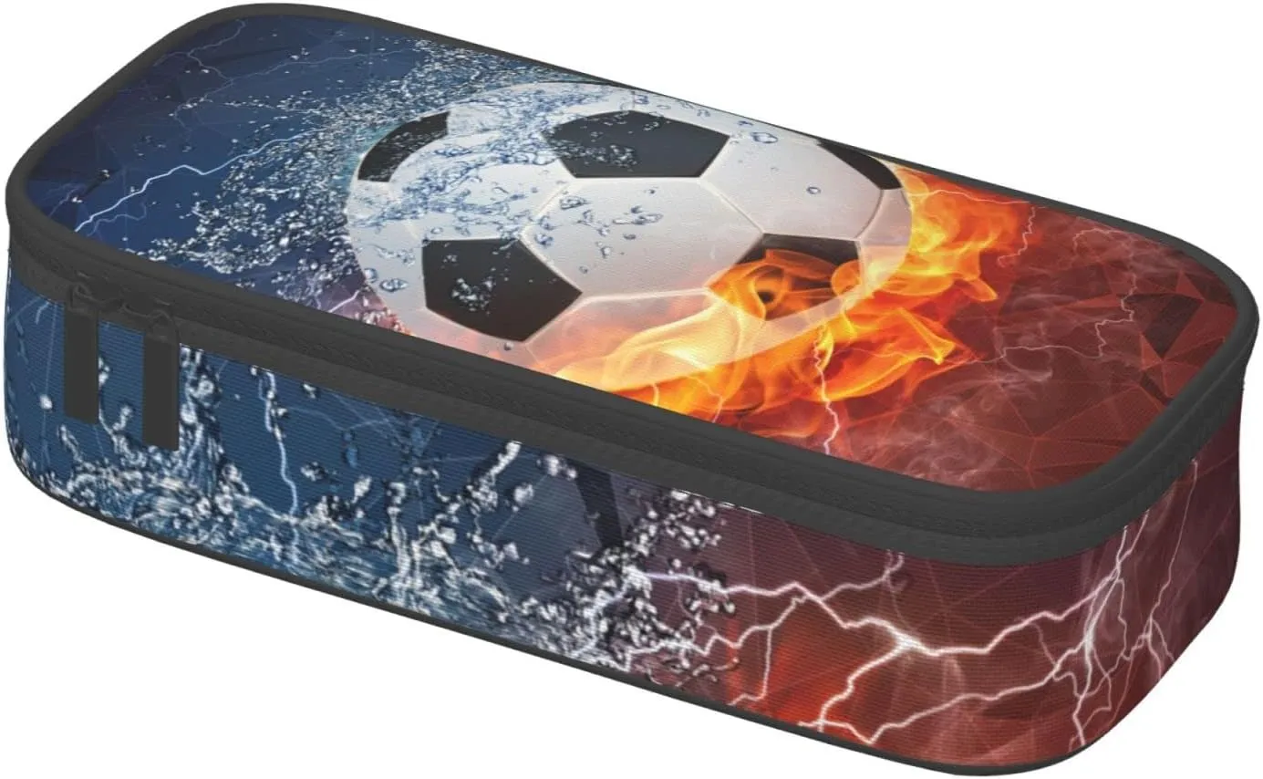 Soccer Pencil Case for Boys Teens Men, Sports Pencil Box with Soccer Balls Pattern, Large Capacity Durable Pencil Pouch Storage Pen Bag Organizer Stationery for Adults Work Office
