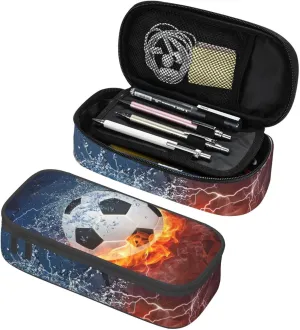 Soccer Pencil Case for Boys Teens Men, Sports Pencil Box with Soccer Balls Pattern, Large Capacity Durable Pencil Pouch Storage Pen Bag Organizer Stationery for Adults Work Office
