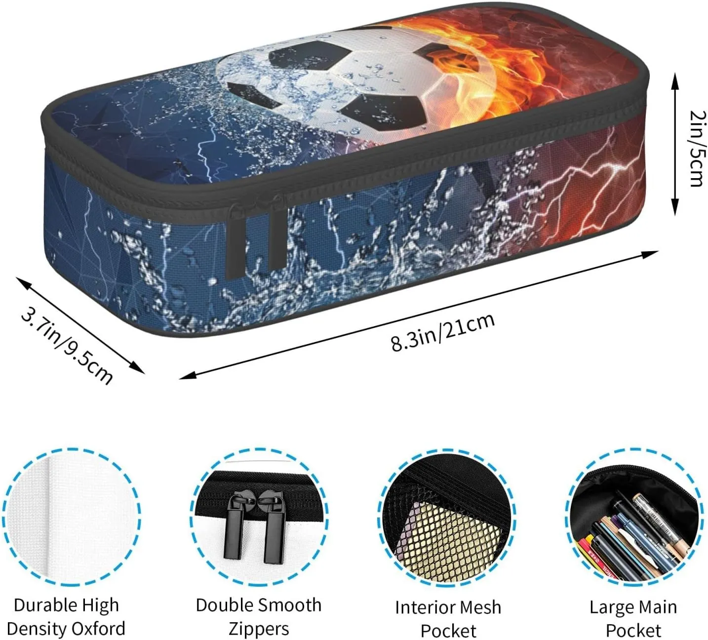 Soccer Pencil Case for Boys Teens Men, Sports Pencil Box with Soccer Balls Pattern, Large Capacity Durable Pencil Pouch Storage Pen Bag Organizer Stationery for Adults Work Office
