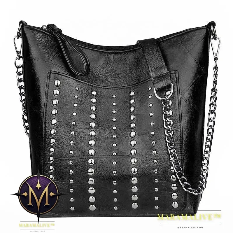 Soft Leather Studded Large Capacity Shoulder Crossbody Bag