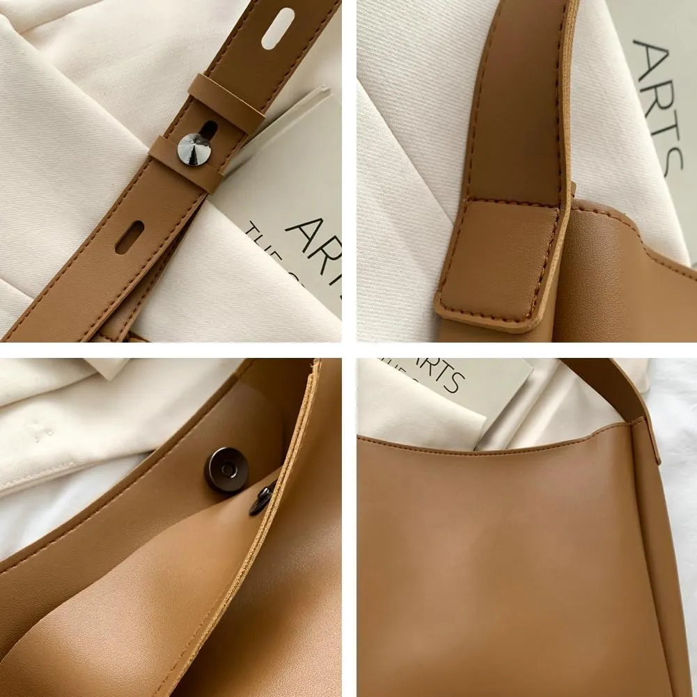 Soft Vegan Leather Bucket Tote Bag for Women Large Shoulder Crossbody Purse Casual Working Handbag Satchel 2pcs