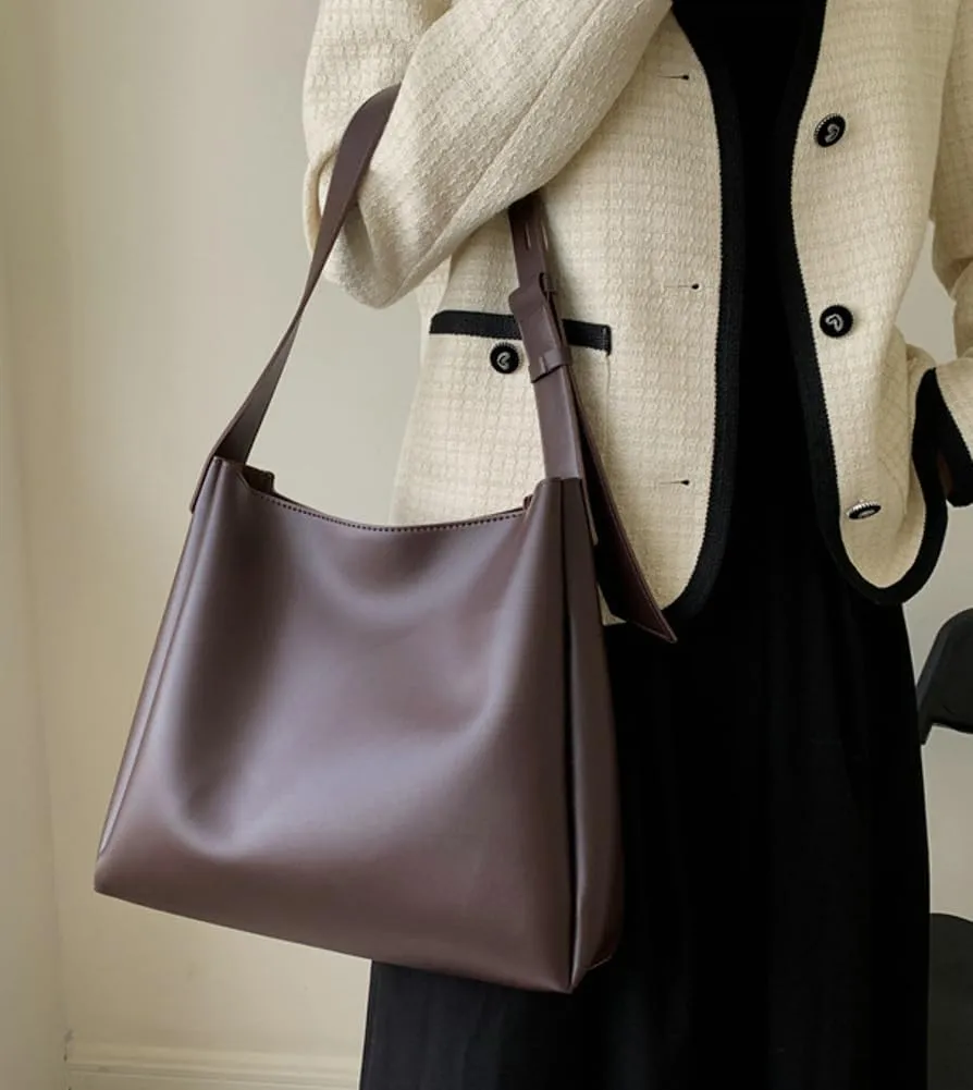 Soft Vegan Leather Bucket Tote Bag for Women Large Shoulder Crossbody Purse Casual Working Handbag Satchel 2pcs
