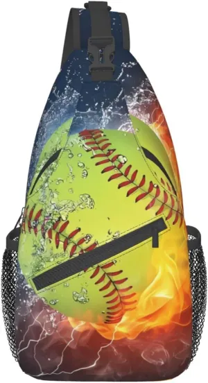 Softball Sling Bag Crossbody Shoulder Backpack Casual Chest Bag Sport Travel Hiking Daypack For Women Men