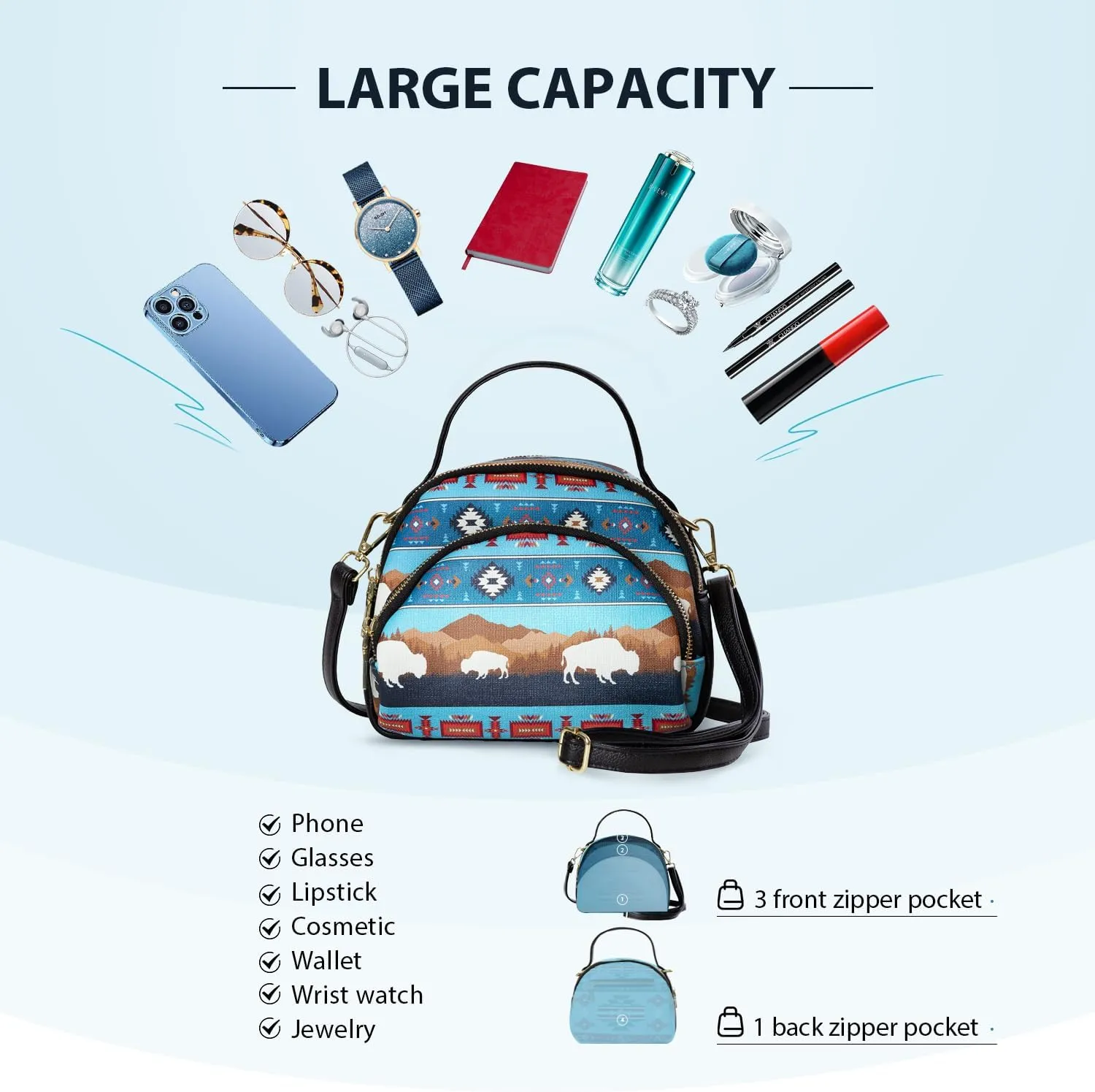 Southwest Crossbody Bags For Women, Handbags, Shoulder Bag, Purse, Pu Leather, With Adjustable Strap