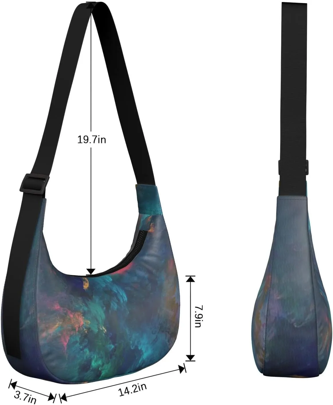 Space Sling Crossbody Bag for Women Crescent Bag with Adjustable Strap Waterproof Nylon Galaxy Shoulder Bag for Daily Work
