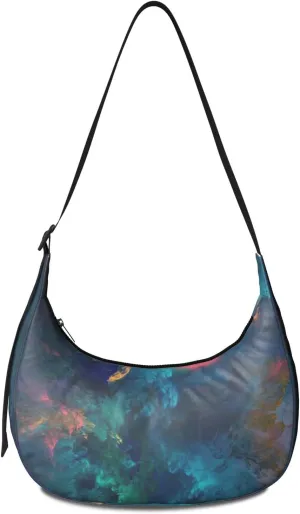 Space Sling Crossbody Bag for Women Crescent Bag with Adjustable Strap Waterproof Nylon Galaxy Shoulder Bag for Daily Work