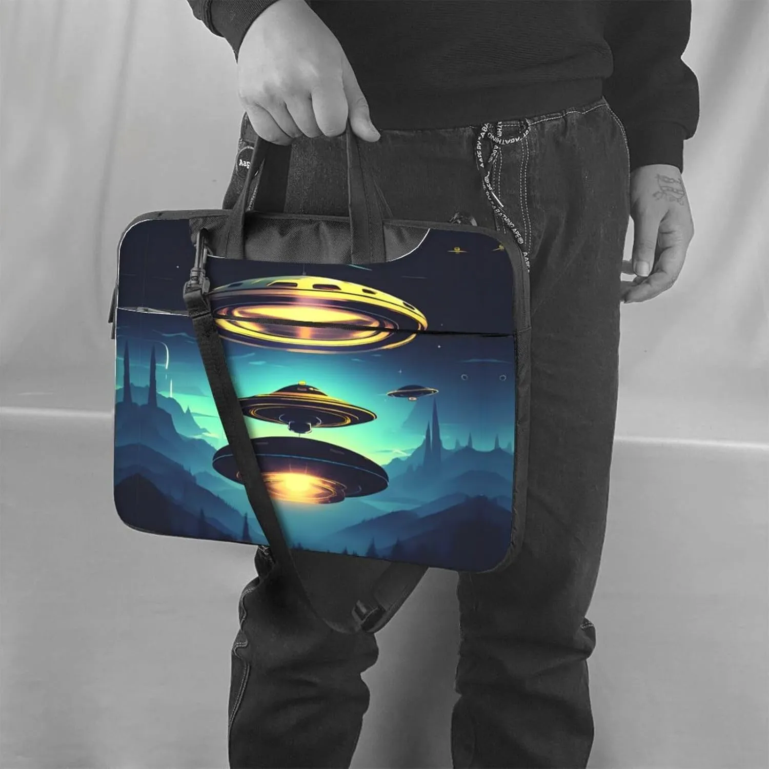 Spacecraft descend Prints Laptop Bag - with Soft Interior, Multiple Pockets - Ideal for Men, Travel and Business