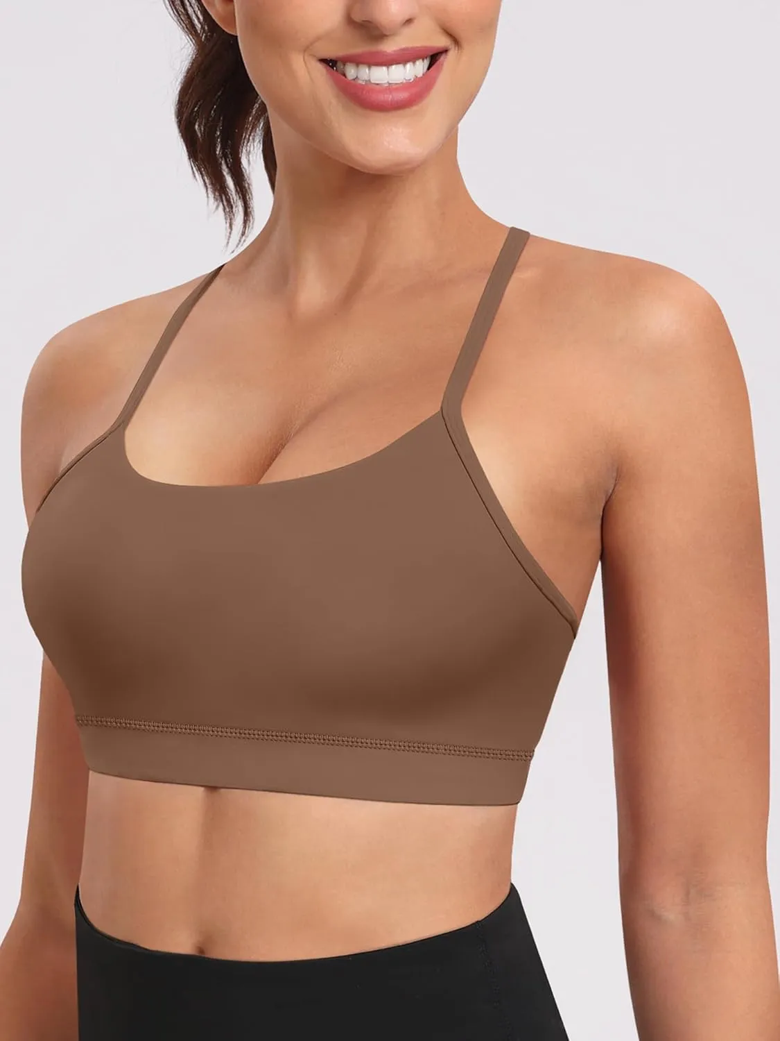 Spaghetti Strap Padded Sports Bras for Women - Y Back Yoga Workout Tops (3 Pack)