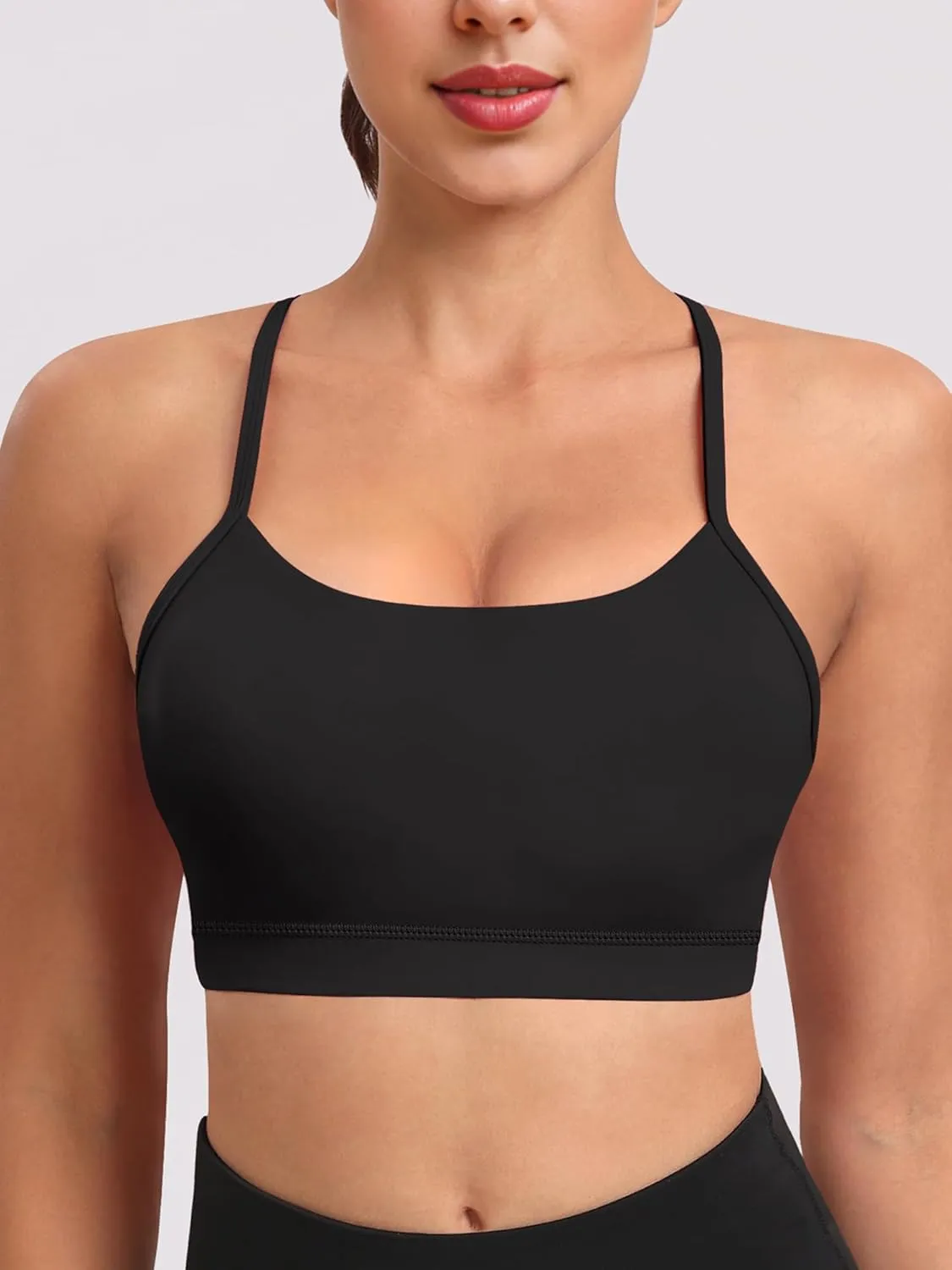 Spaghetti Strap Padded Sports Bras for Women - Y Back Yoga Workout Tops (3 Pack)