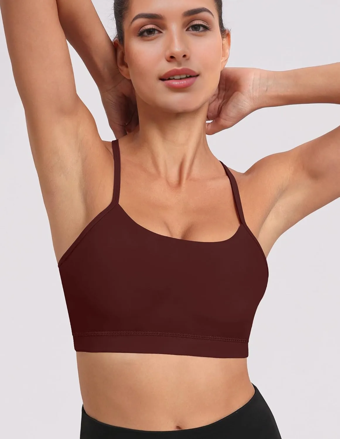 Spaghetti Strap Padded Sports Bras for Women - Y Back Yoga Workout Tops (3 Pack)