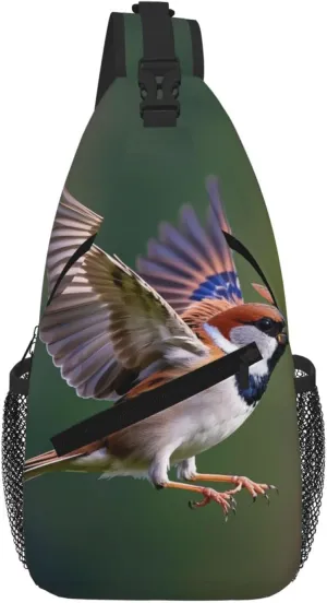 Sparrow's Flight Print Sling Bag for Women Men Crossbody, Cute Large Casual Chest Pack for Travel, Work, Hiking