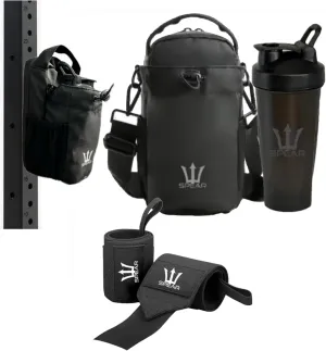SPEAR Gym Starter Kit Magnetic Gym Sling Bag, Wrist Wraps for Weightlifting, 20oz Shaker Bottle, Fitness Sports Gear Organizer, Crossbody Bag