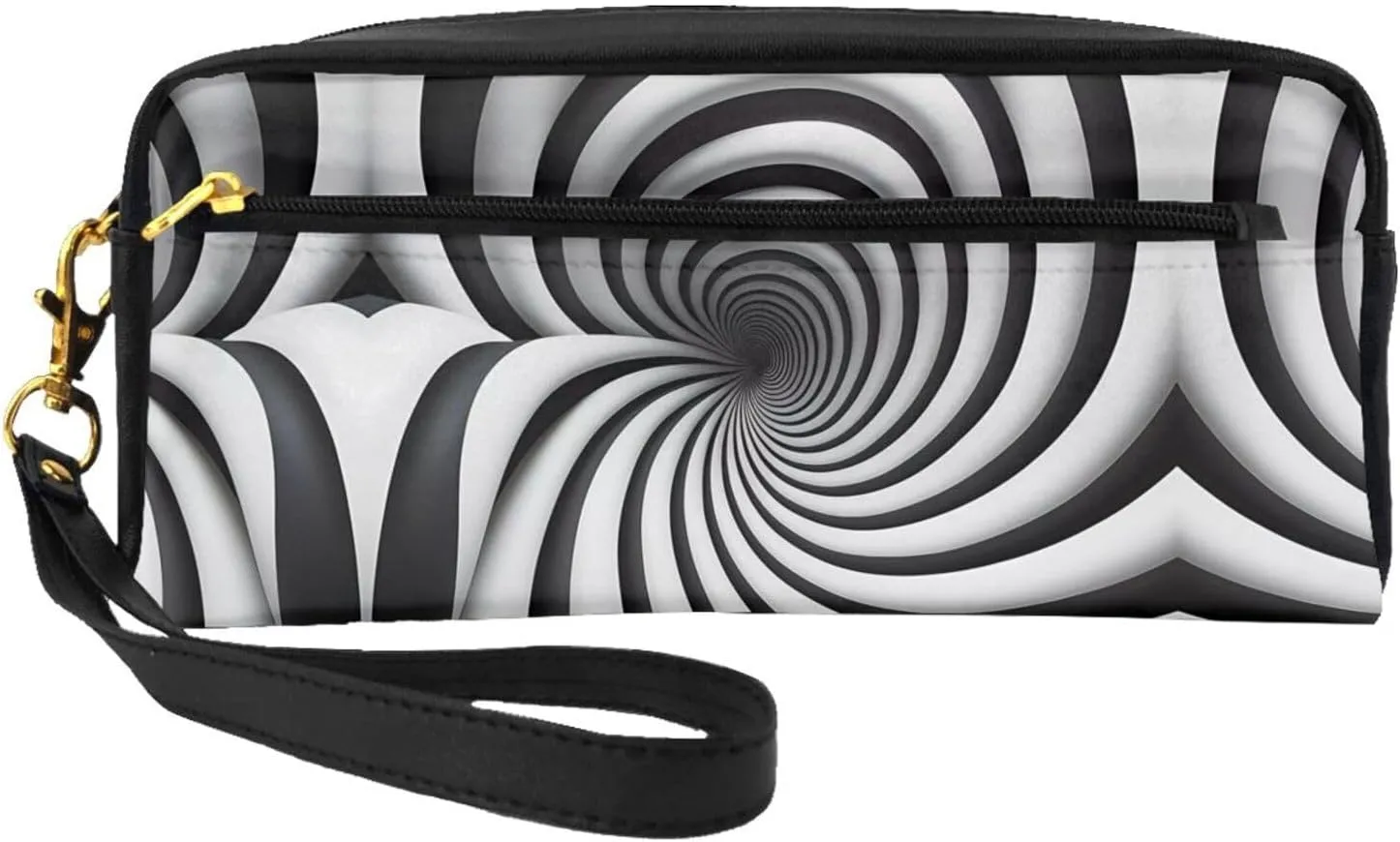 spiral optical illusion gif Print Leather Small Makeup Bag â€“ Travel Toiletry Bag for Women, Reusable Cosmetic Pouch with Zipper