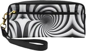 spiral optical illusion gif Print Leather Small Makeup Bag â€“ Travel Toiletry Bag for Women, Reusable Cosmetic Pouch with Zipper