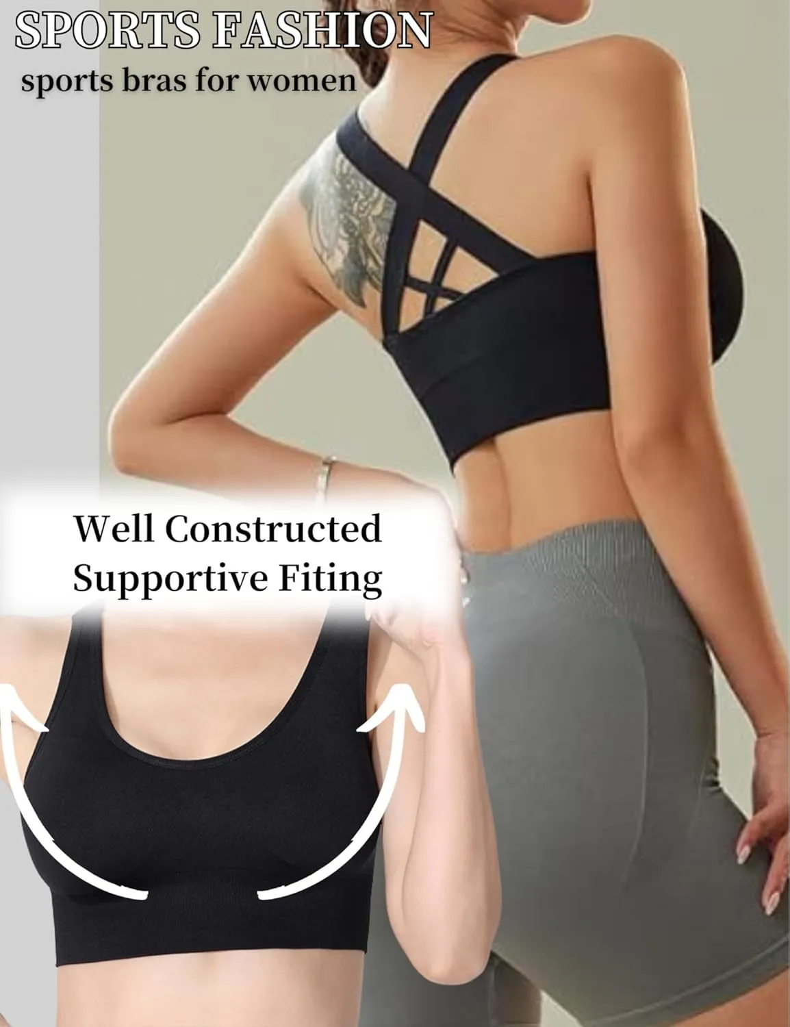 Sports Bra for Women, High Support Criss-Cross Back Padded Strappy Push up Sports Bras with Removable Cups Workout Yoga Top