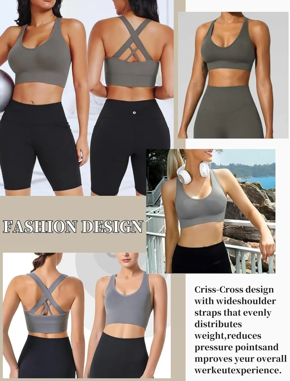 Sports Bra for Women, High Support Criss-Cross Back Padded Strappy Push up Sports Bras with Removable Cups Workout Yoga Top