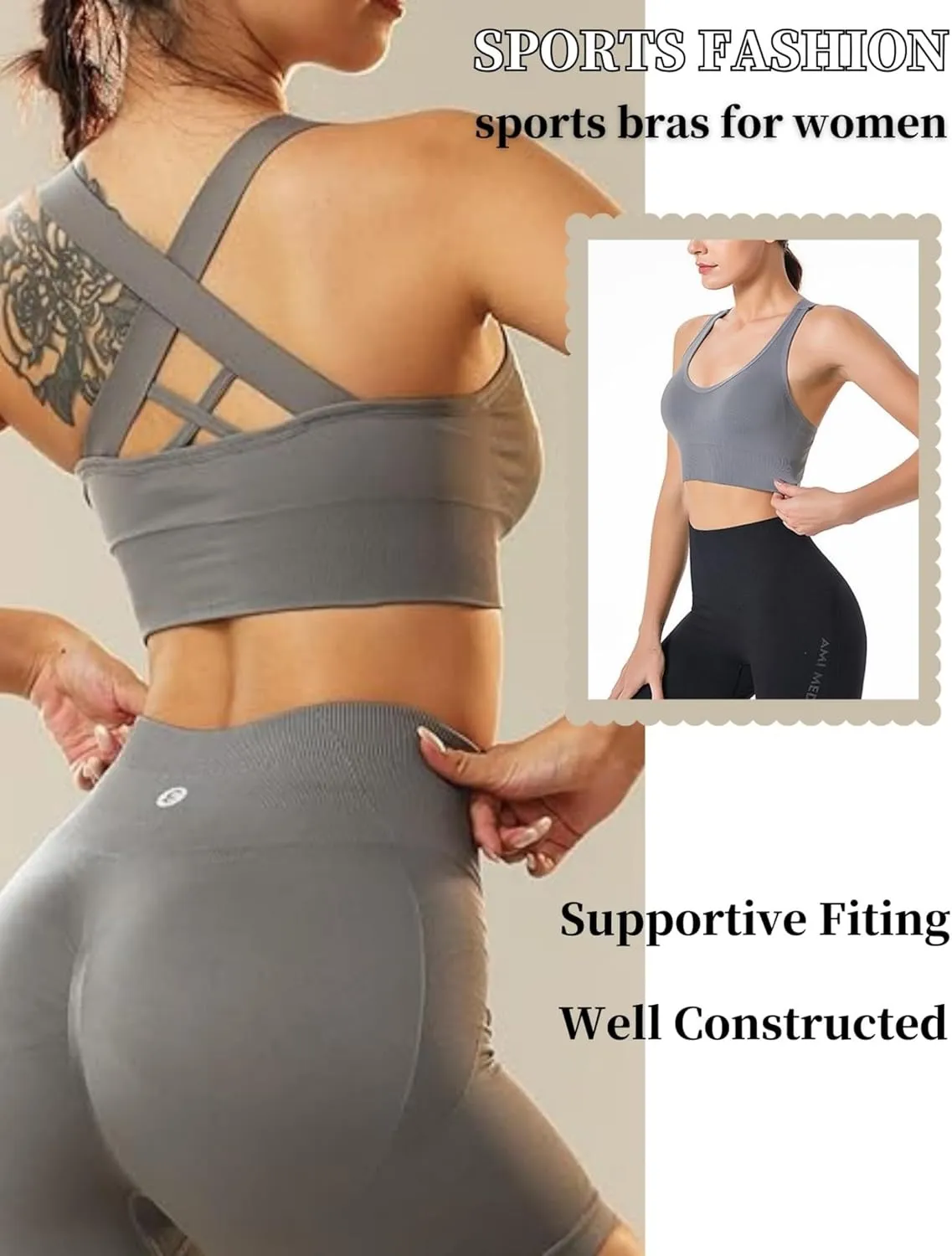 Sports Bra for Women, High Support Criss-Cross Back Padded Strappy Push up Sports Bras with Removable Cups Workout Yoga Top