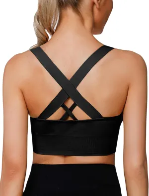 Sports Bra for Women, High Support Criss-Cross Back Padded Strappy Push up Sports Bras with Removable Cups Workout Yoga Top