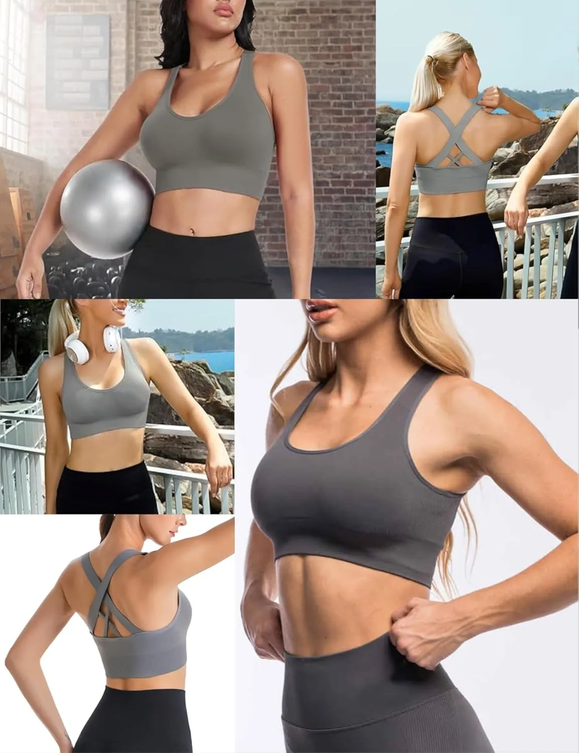 Sports Bra for Women, High Support Criss-Cross Back Padded Strappy Push up Sports Bras with Removable Cups Workout Yoga Top