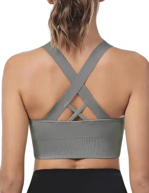 Sports Bra for Women, High Support Criss-Cross Back Padded Strappy Push up Sports Bras with Removable Cups Workout Yoga Top
