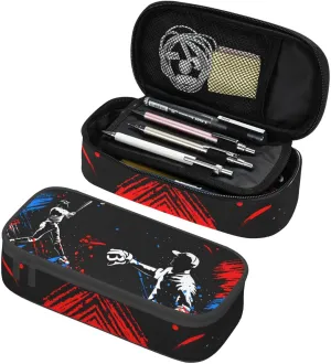 Sports Style Black Pencil Box with Playing Baseball Boys Pattern, Cool Baseball Themed Pen Case Holder Pouch Pencil Bag with Zippers Stationery Organizer Bag Purse for Sports Lovers Office Supplies