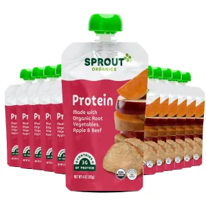 Sprout Organic Baby Food Pouches Stage 3, Organically Sourced Meat Protein, Root Vegetables Apple w/ Beef, 4 Ounce (Pack of 12)