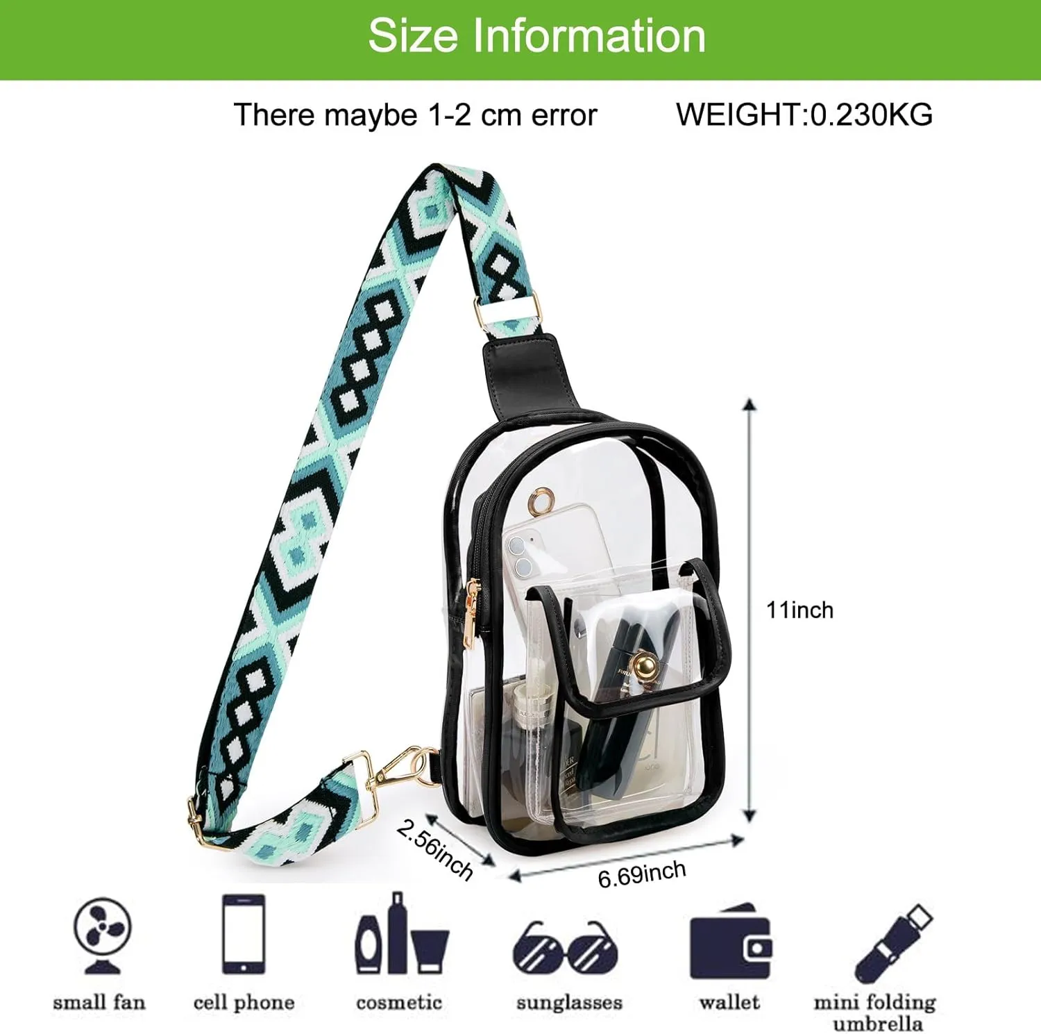 Stadium Approved Clear Crossbody Sling Bag – Transparent Purse for Concerts,Sports Events,Waterproof PVC Clear Bag