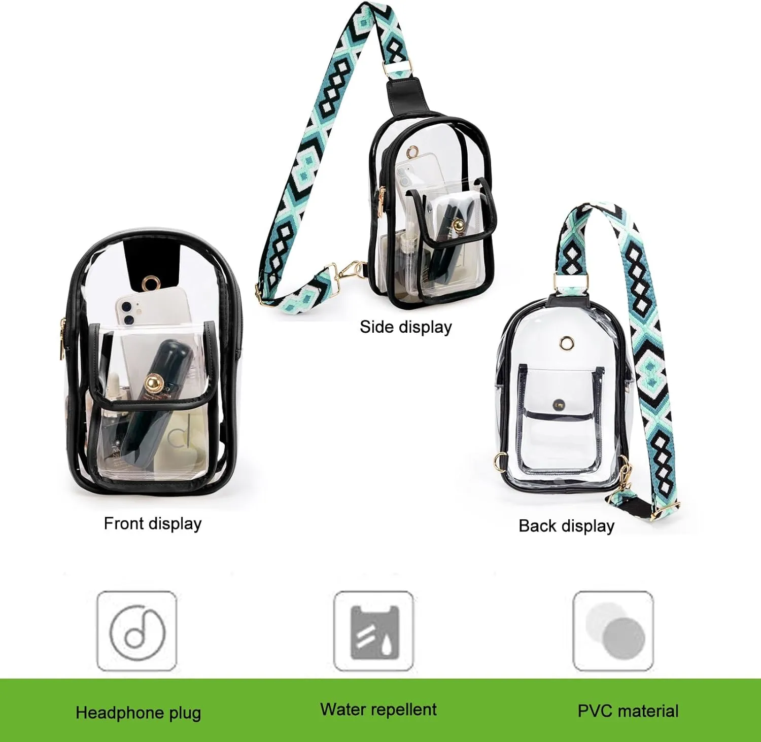 Stadium Approved Clear Crossbody Sling Bag – Transparent Purse for Concerts,Sports Events,Waterproof PVC Clear Bag
